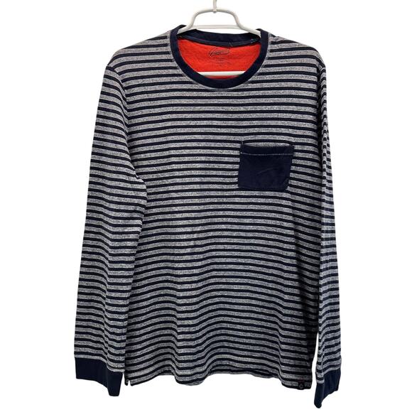 Grayson Double Cloth Long Sleeve Crew Neck Navy Blue Stripe Large - Picture 1 of 10